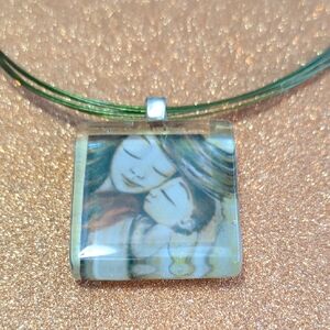 Artsy Glass Pendant Necklace Mom Baby